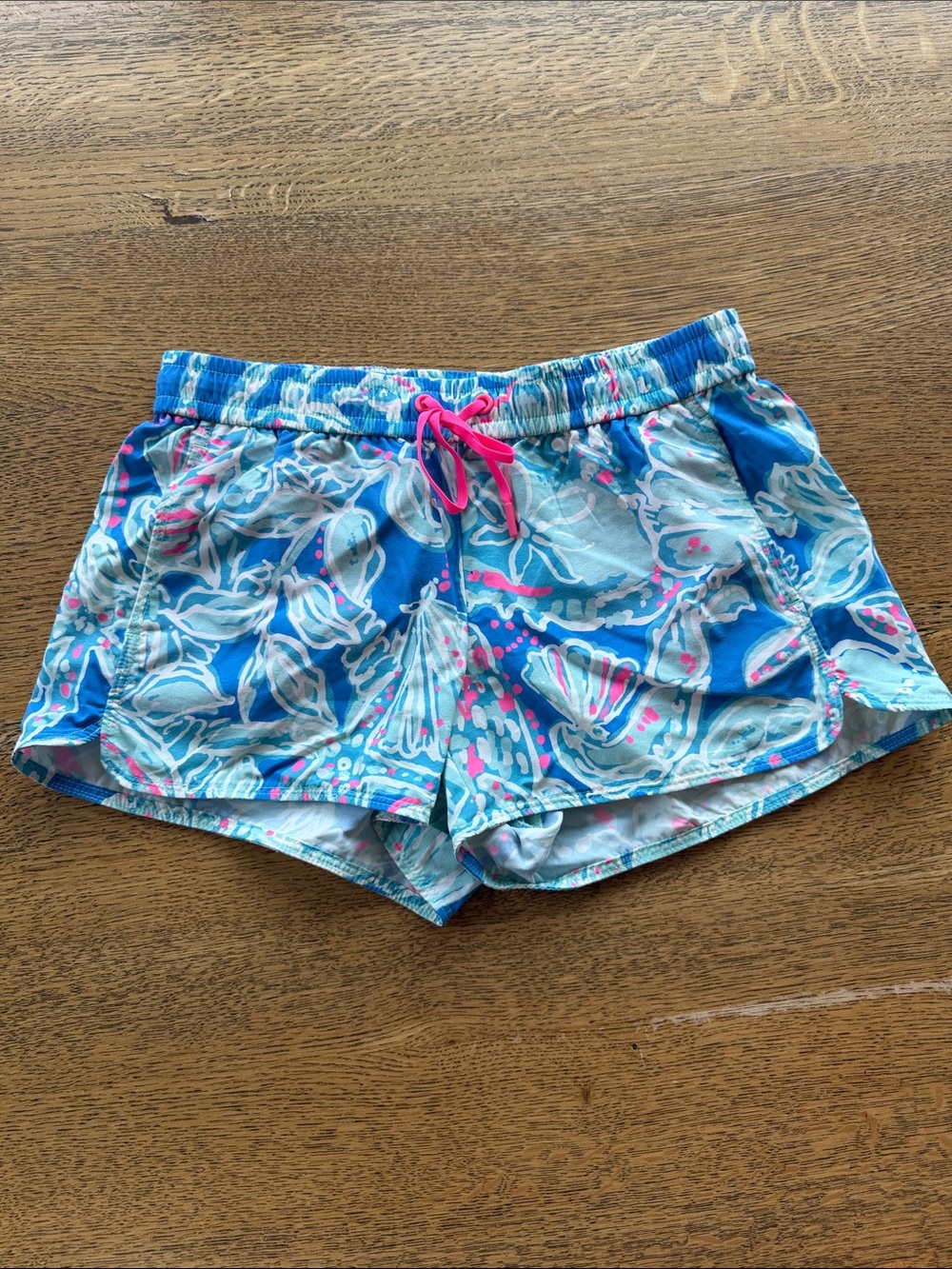 Lilly Pulitzer Blue Teal Pink Printed Luxletic Swim Shorts